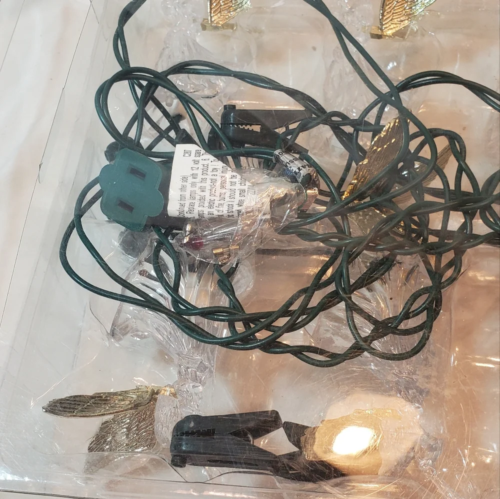 Angels Gold Wings Trumpets Vintage String Light Set 10 Lights Tree Clips